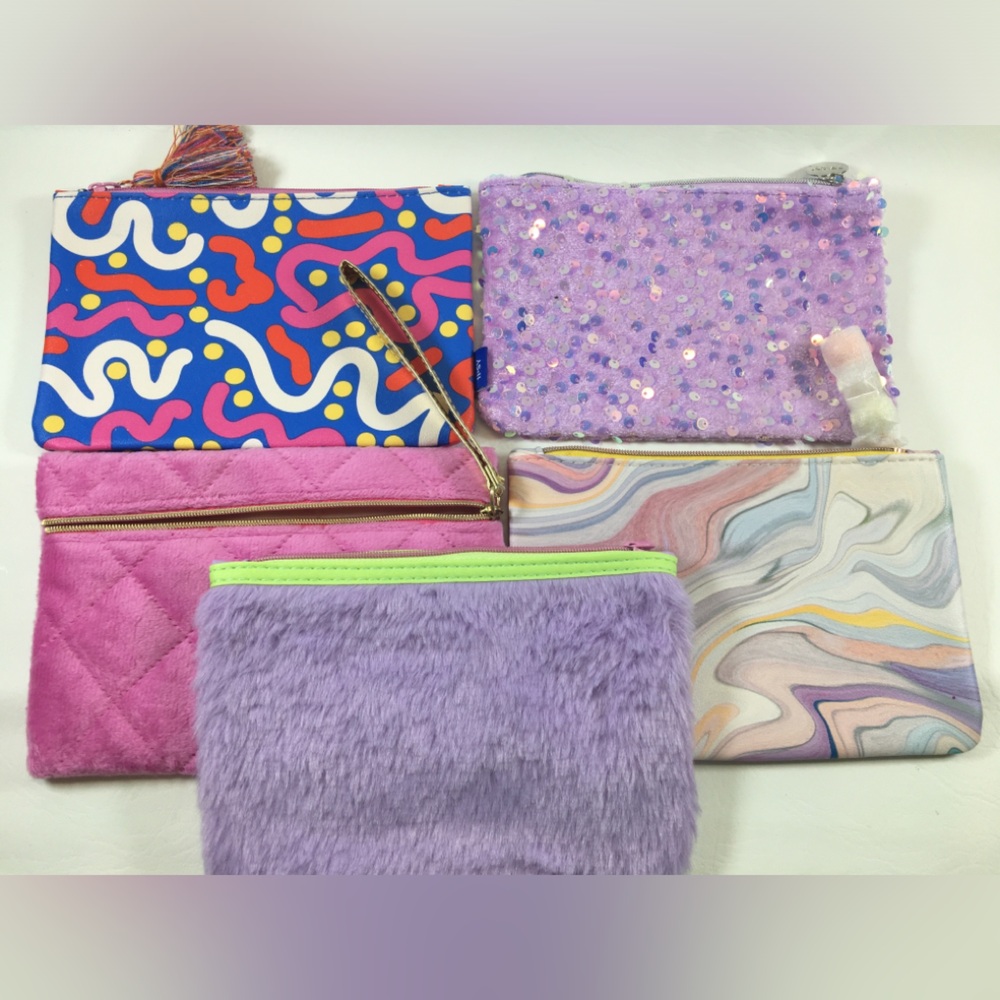 IPSY bag Lot of 5 Cosmetic Makeup Bags Beauty Pouches EMPTY Purple and Pink Mix